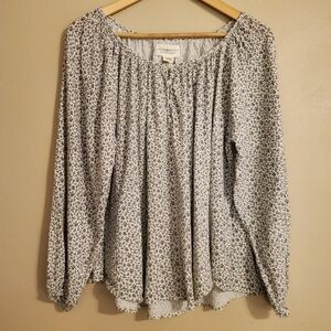 DENIM & SUPPLY | Ralph Lauren Cream Brown Ditzy Flower Printed Peasent Blouse M